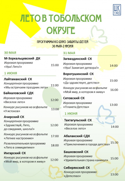 Афиша мероприятий Тобольского муниципального округа на День защиты детей